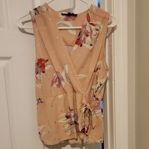 HARVE BERNARD Floral Sleeveless Wrap Top Sz L